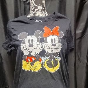Disney Black Mickey and Minnie Juniors T-Shirt